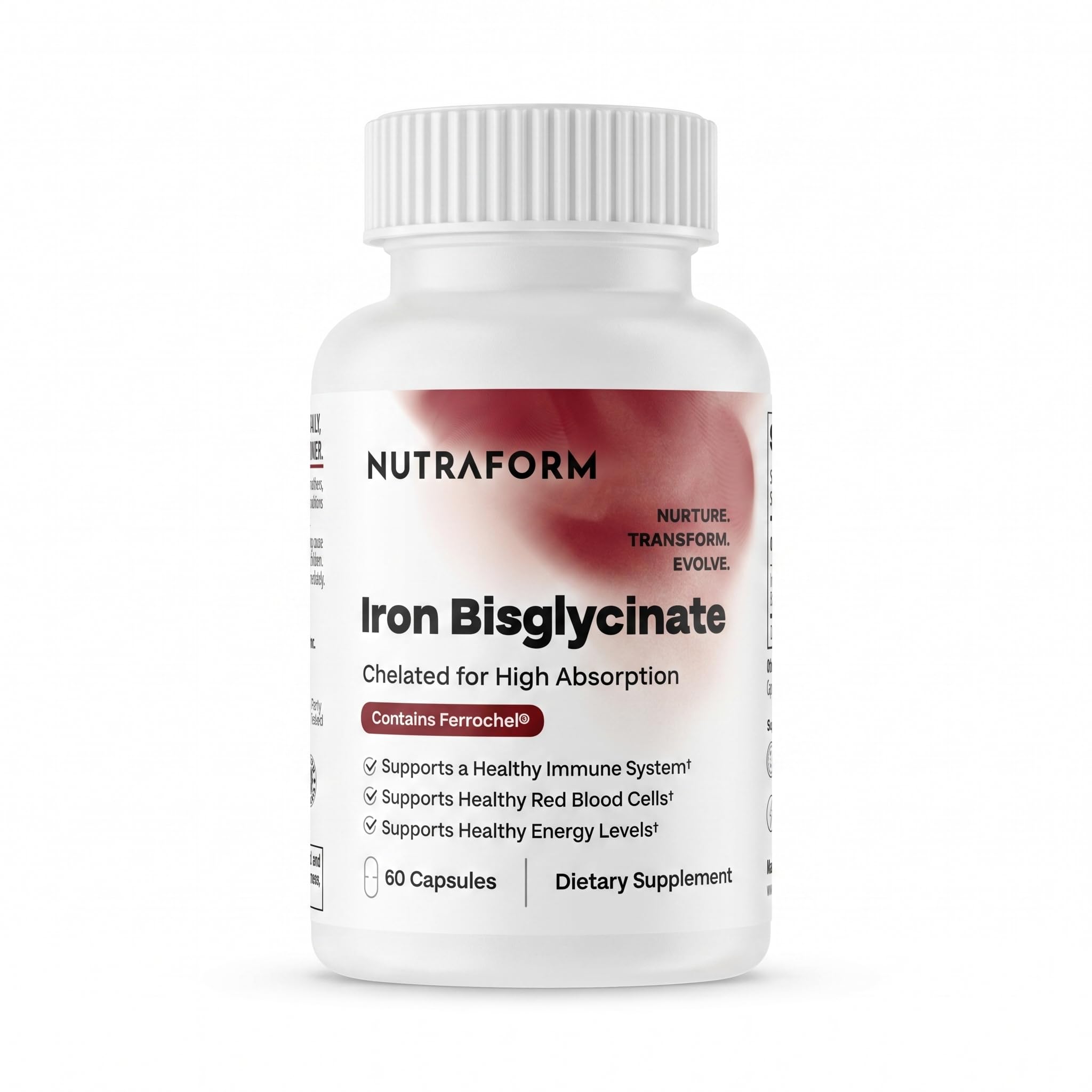Iron Bisglycinate 25 mg, Ferrochel Chelated, 60 Capsules 25mg 60 Count - 1 Pack
