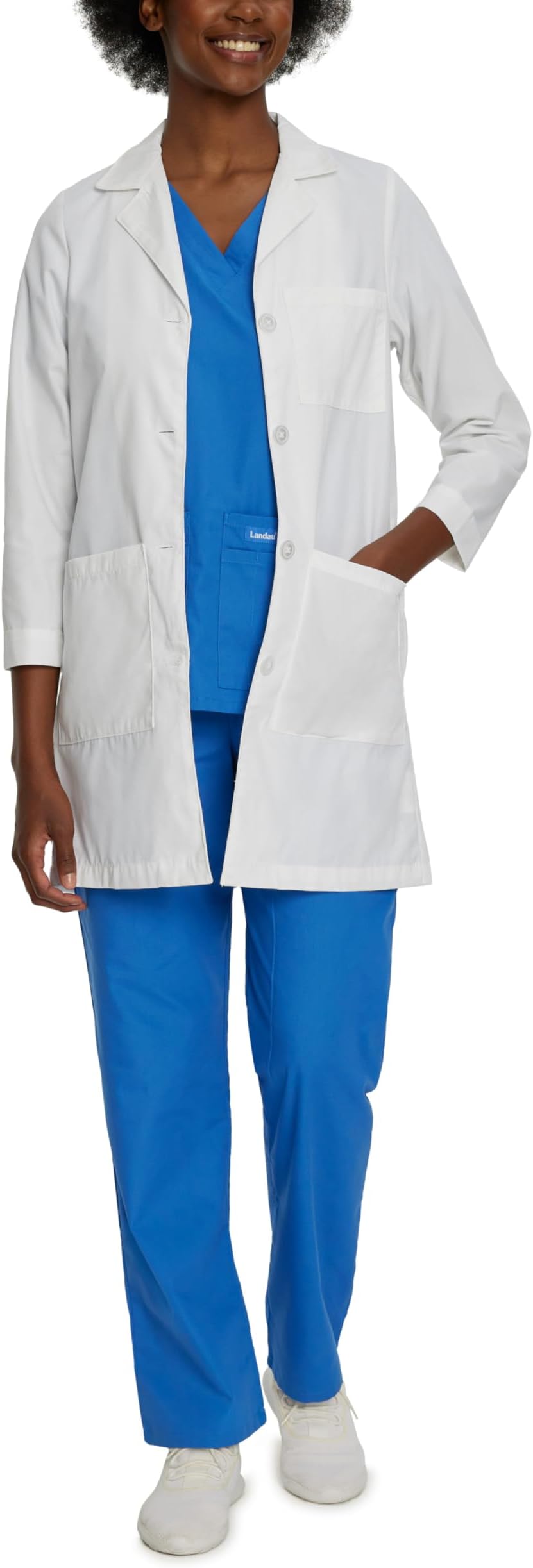 Relaxed Fit 3-Pocket 4-Button Full-Length Lab Coat for Women 3155