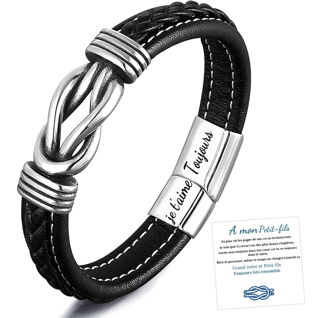 Bandmax Bracelet Manchette Homme en Cuir Tressé Multicouche 23cm avec Perles de Viking Nordique Inoxydable