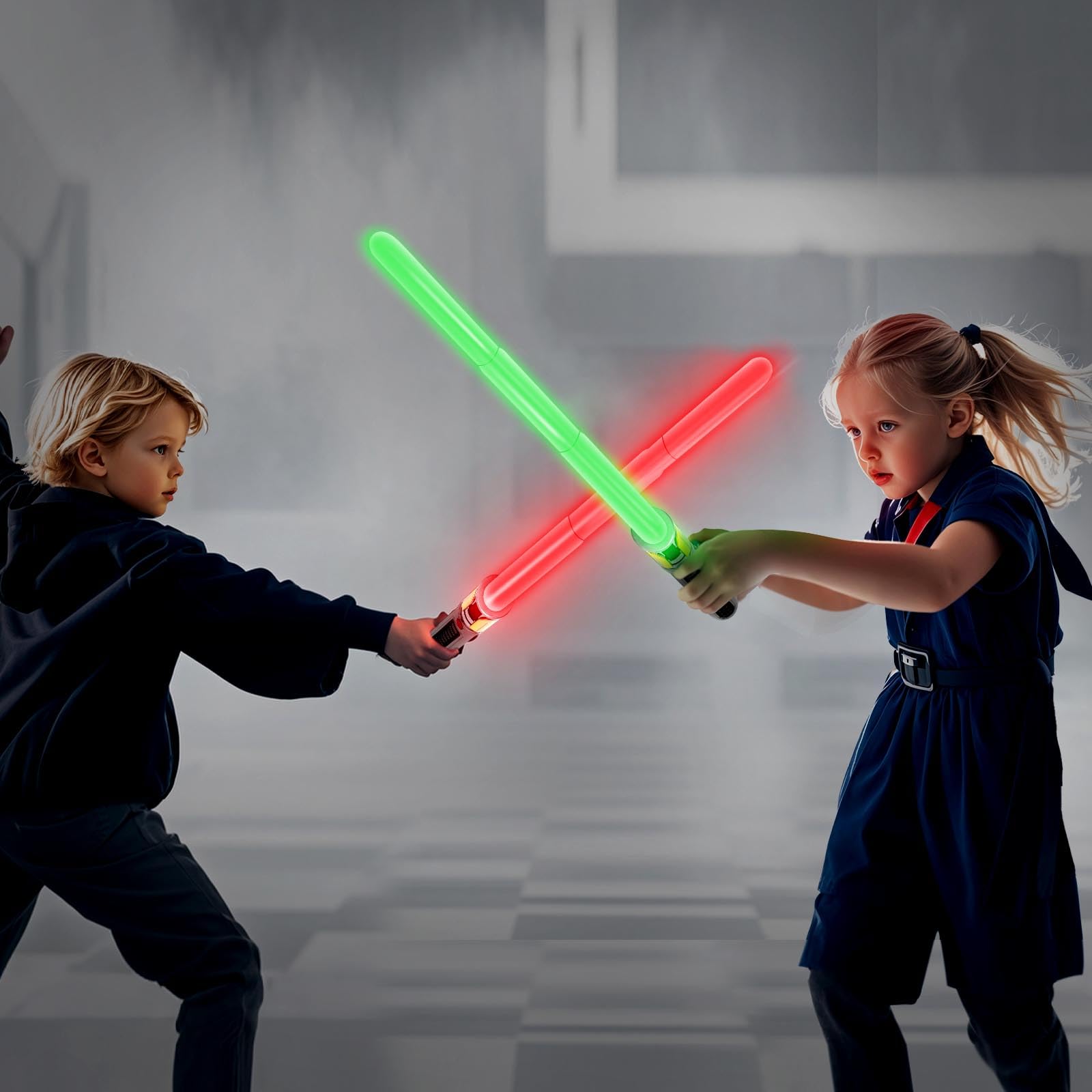 Sable de luz, paquete de 2 sables de luz para niños, espada de juguete con luz extensible para niños, juego de espada iluminada, sables de doble luz para niños, adultos, niños pequeños 8