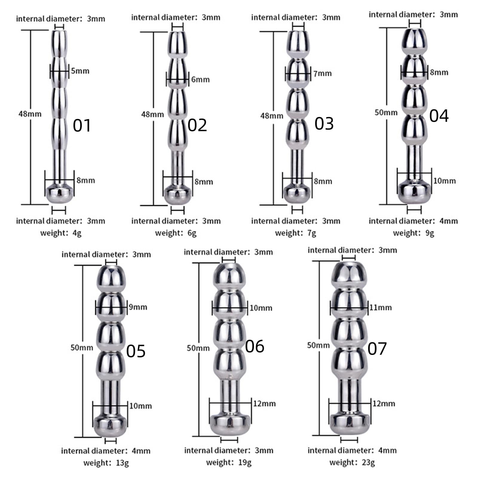 Men's Metal Horse Eye Bar Skeleton Design Dilation Toys Stainless Steel Urethral Tubi Various Size F04 (02)