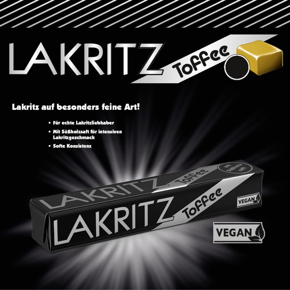 Lakritz-Toffee Kaubonbons mit Süßholzsaft, 40 Stangen Toffees mit Lakritz-Geschmack als Vorratspackung oder Verkaufsdisplay, zartschmelzende Dragees