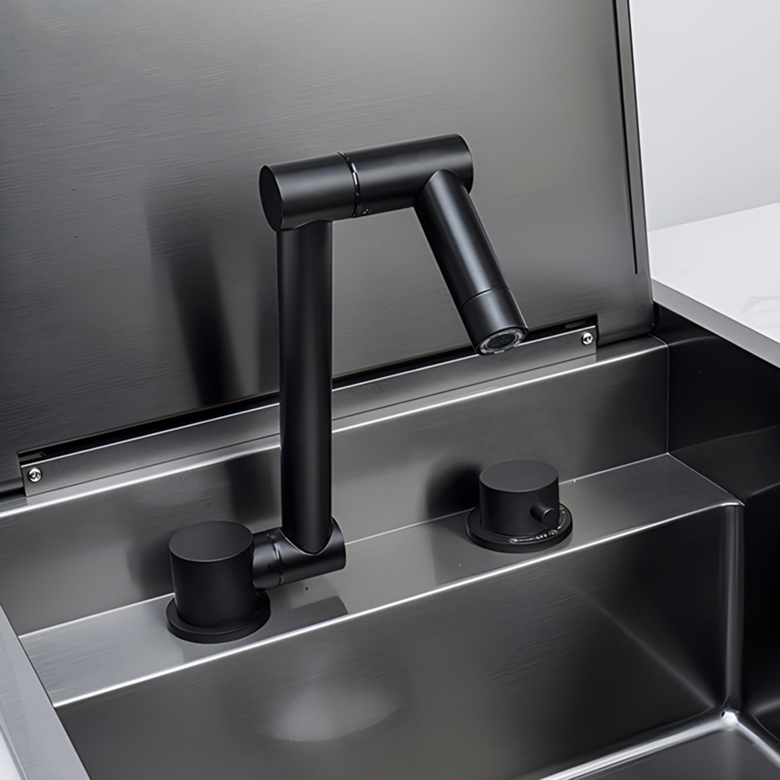 Genérico Grifos de Cocina Grifos de Fregadero Mezclador Gris Plegable para Furgoneta Camper Mezclador de Acero Inoxidable