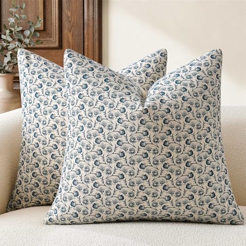 YZJZEDS Ditsy Floral Throw Pillow Covers Set of 2, 16x16 Inch Dusty Blue