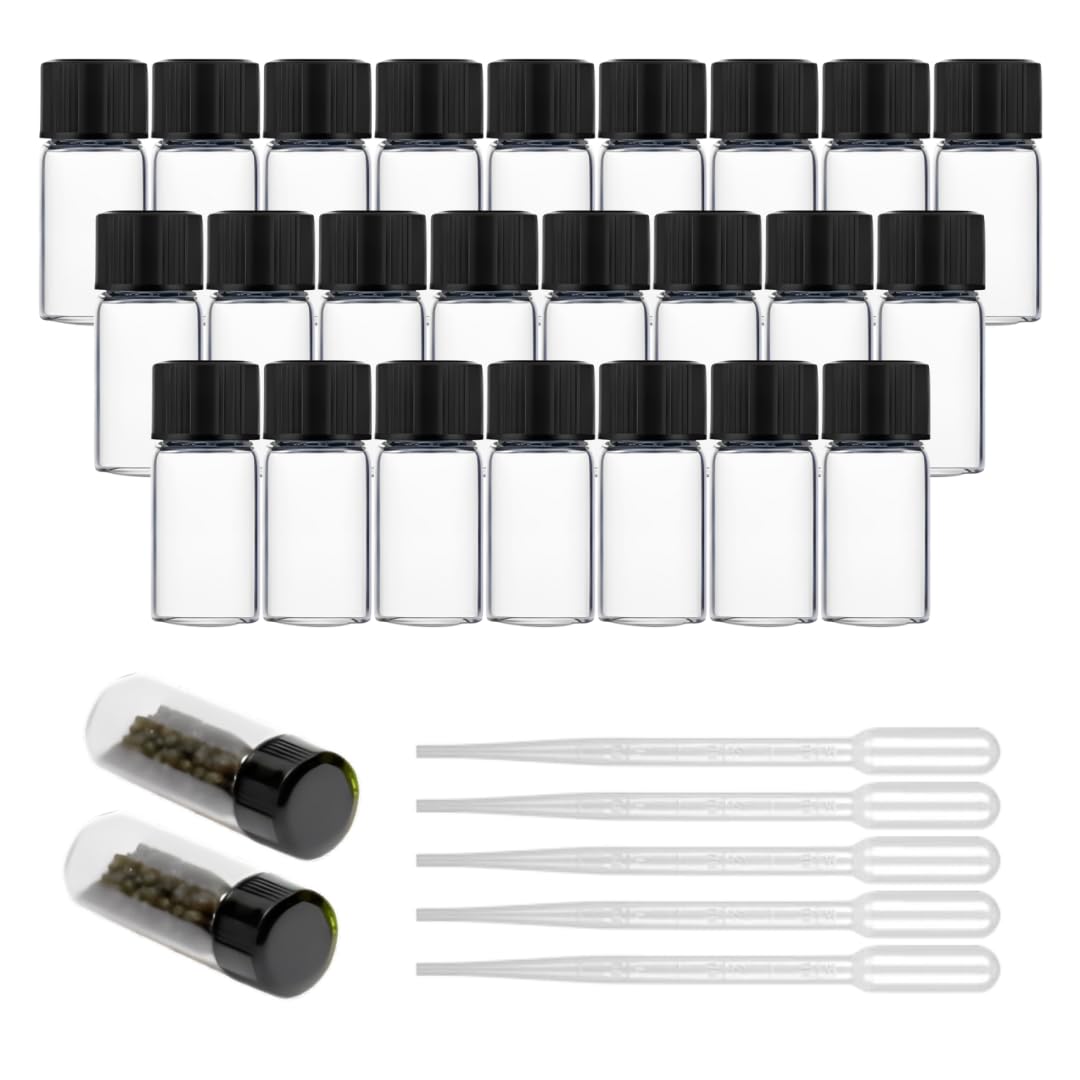 SPYLX Clear Borosilicate Glass Vials, Culture Tubes with Screw Caps and Plastic Droppers, Small Liquid Sample Vial, Test Tubes, Leak-Proof Vial (10, 5ml)