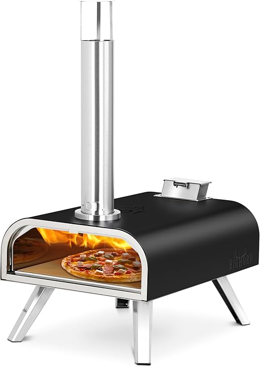 BIG HORN OUTDOORS 16 Inch Wood Pellet Burning Pizza Oven Pellet Pizza Stove, Portable Stainless Steel Pizza Oven with Pizza Stone for Outdoor Backyard Pizza Maker Garden Kitchen