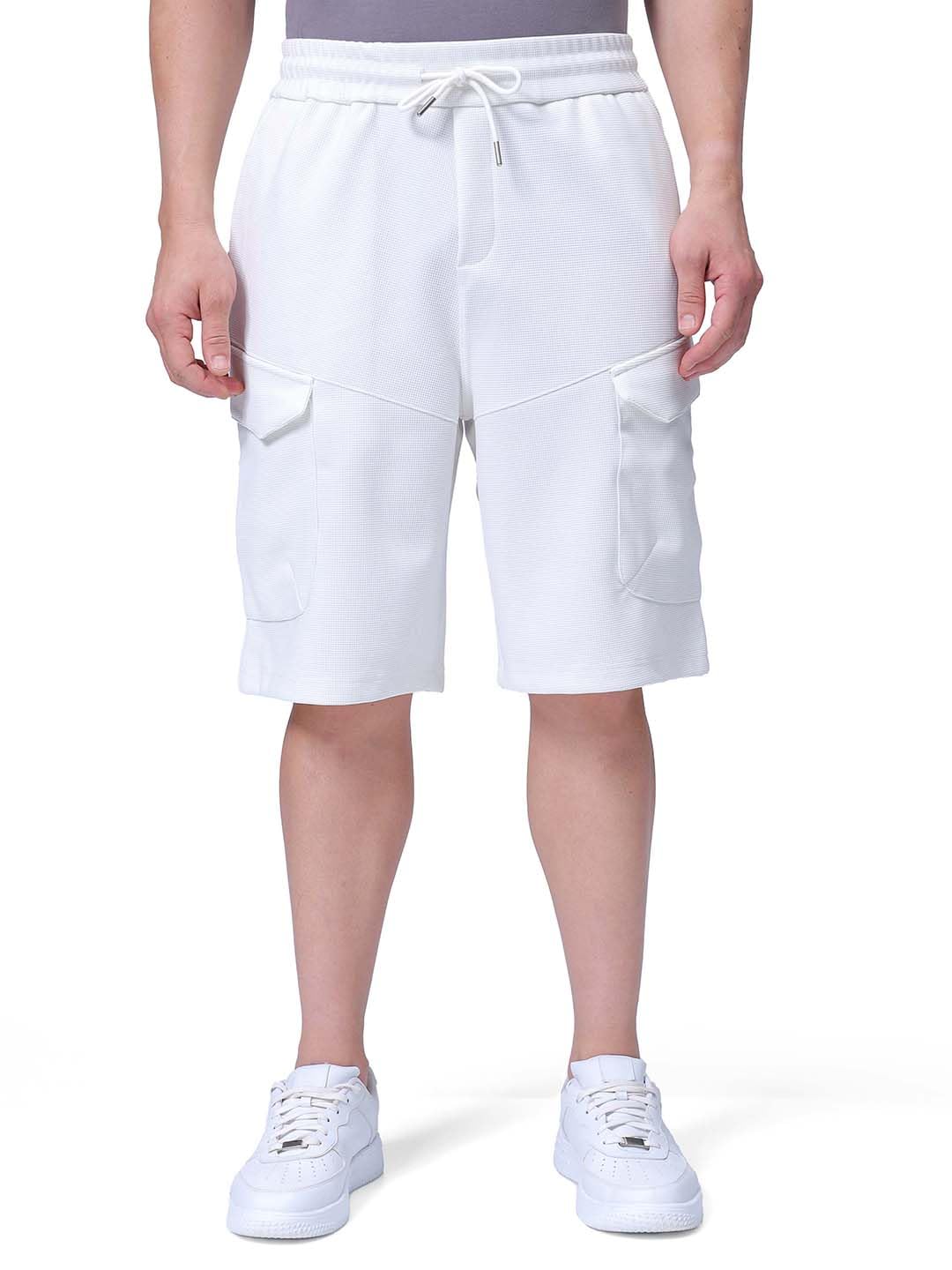the indian garage co Men Relaxed Fit Textured Mid-Rise Cargo Shorts-picture-35