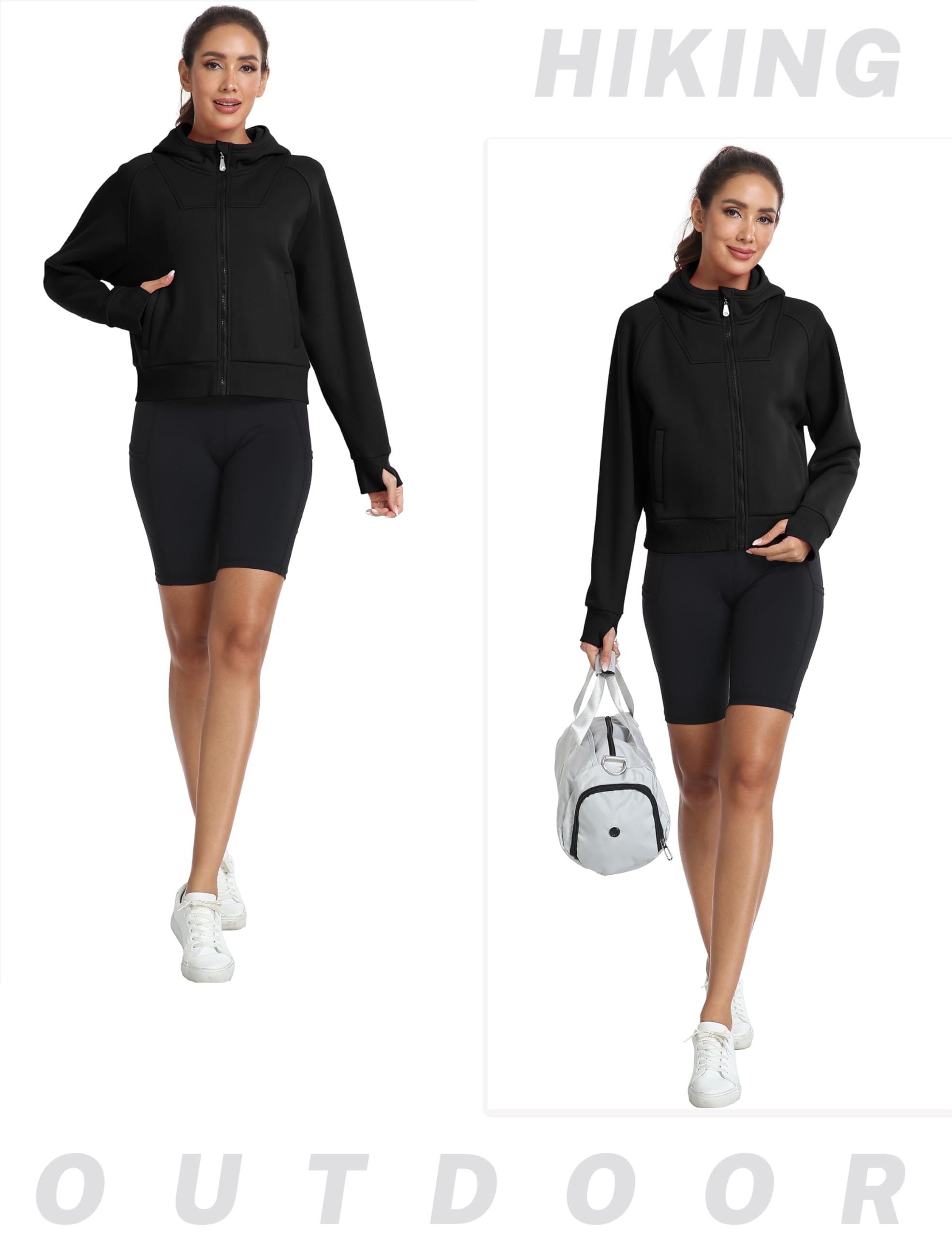 MoFiz Vestes de Sport Femme Sweats à Capuche Doublé Polaire Chaud Veste de Course Manche Longue avec Zip