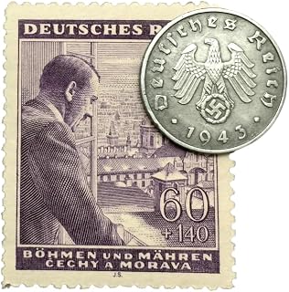 WWII Germany Collectible Set – 1 Reichspfennig Zinc Coin (1940–1945) & MNH Era Stamp – Authentic Historical Coin & Mint Stamp Set for Collectors