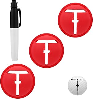 3pcs Golf Ball Line Marker Tool with Marking Pen, Red Plastic Golf Ball Alignment Labeler Stencil Accessories for Precision Putting & Target Line Accuracy