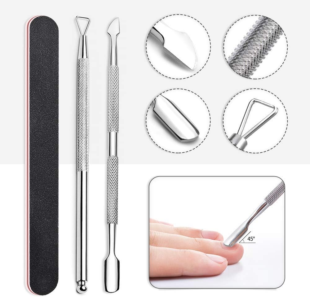 KOZEAR Cuticle Pusher Gel Nail Polish Remover Kit Stainless Steel Nail Art Tools 2 Pack with Box