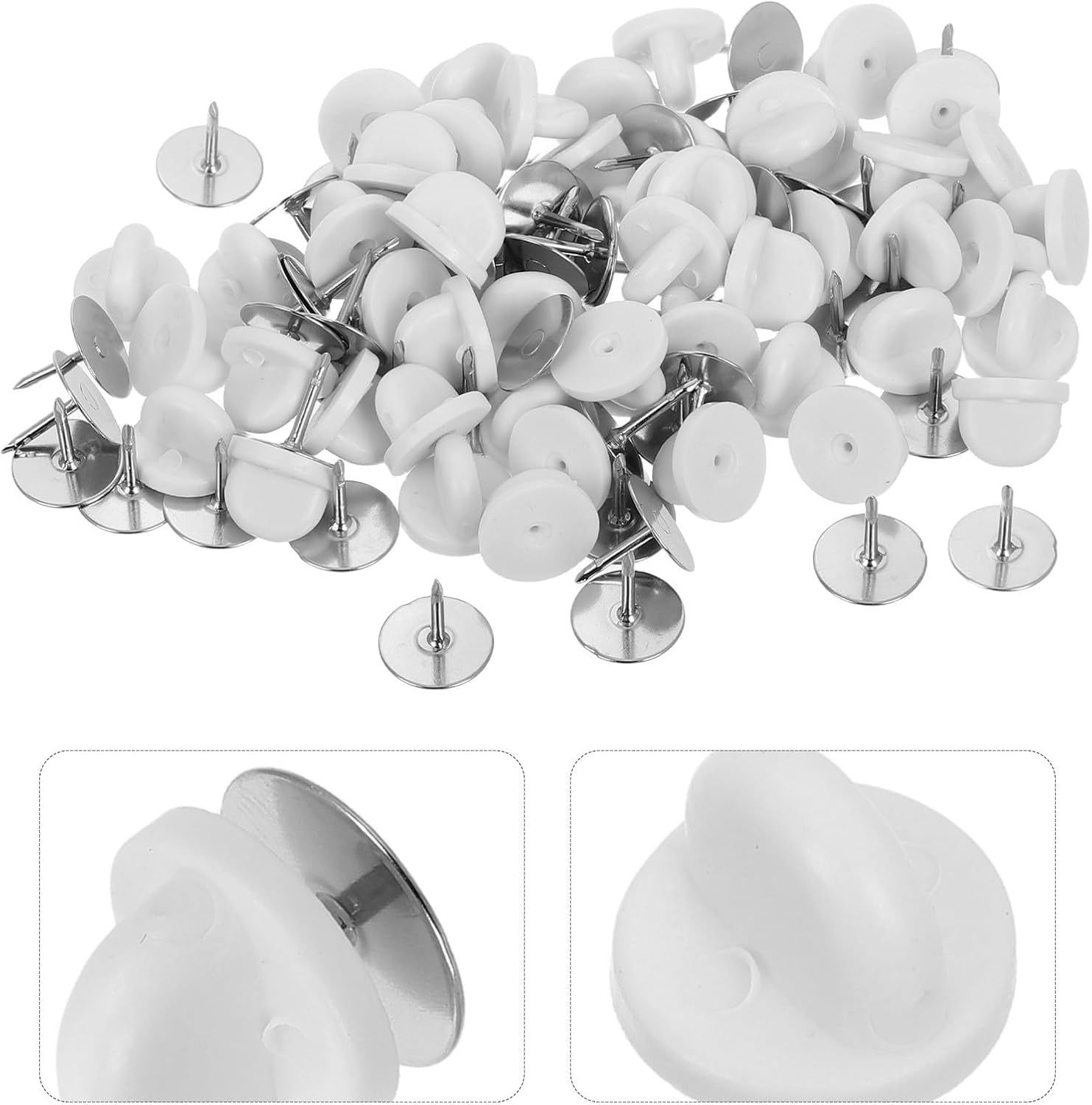 KICHOUSE 50pcs White PVC Butterfly Clutch Pin Backs for Enamel Pins Round Shape and Comfortable Design, for DIY Projects and Jewelry Making Accessories