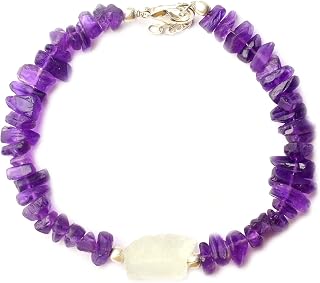 Natural Amethyst & Aquamarine Bracelet,Copper in White Plating, Dainty, Rough Gemstone Bracelet, Raw Bracelet, Gift For Her, Christmas Gift