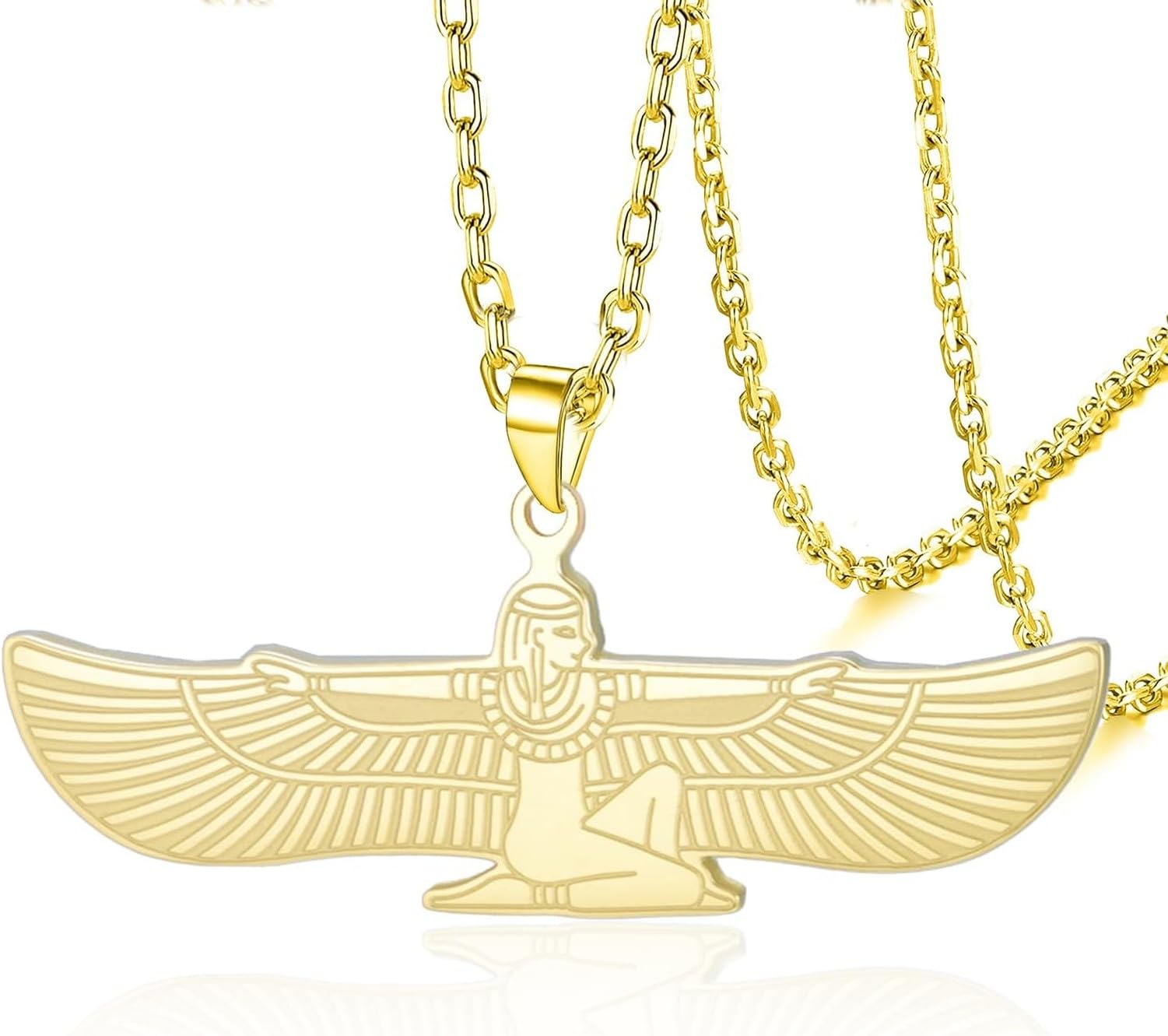 Faozhuo Egyptian Goddess Isis Necklace Winged Deity Pendant for Women Men Stainless Steel Ancient Egypt Greek Protection Amulet Mythology Jewelry, Gold 4