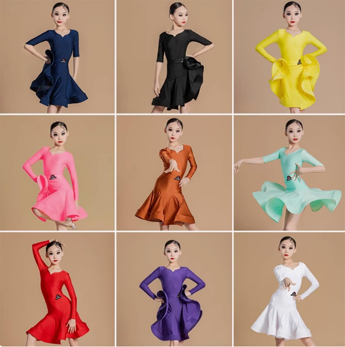 Mädchen Latein Tanzkleid Gesellschaftstanz Übungs- Und Wettkampfkleid Latein Tanzkleid Langarm-Wettbewerbs-Split-Kleid Anzug Performance-Kostüm (150)