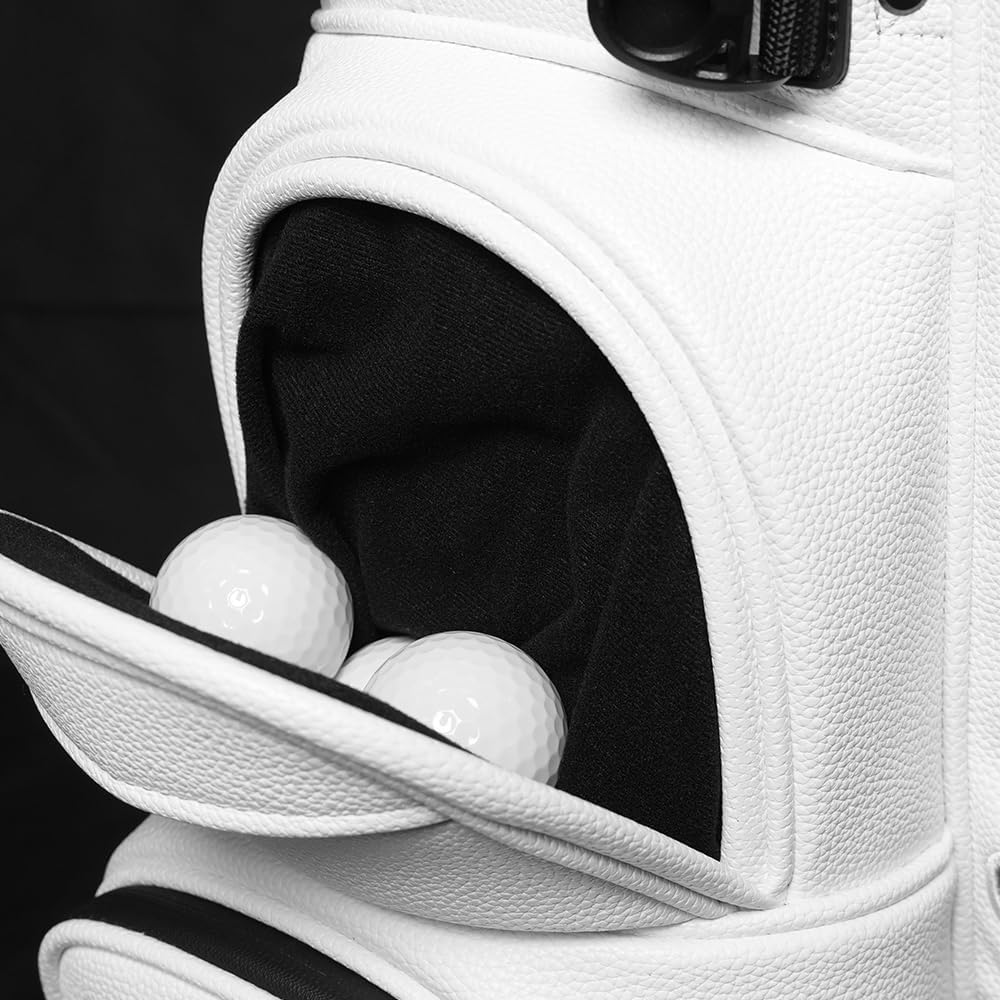 Factory Front Pocket & Rain Cover Custom Embroidered Personalized Name Logo 5 Ways Full Length Lychee Pattern PU Leather Lightweight Waterproof White Black Golf Stand Bag for Men/Women