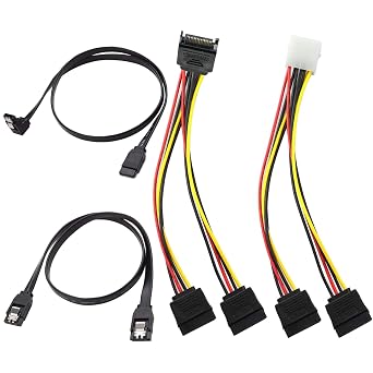 SATA Data Cable and SATA Power Splitter Cable 4 Pack 6.0 Gbps,15 Pin Power Splitter Cable
