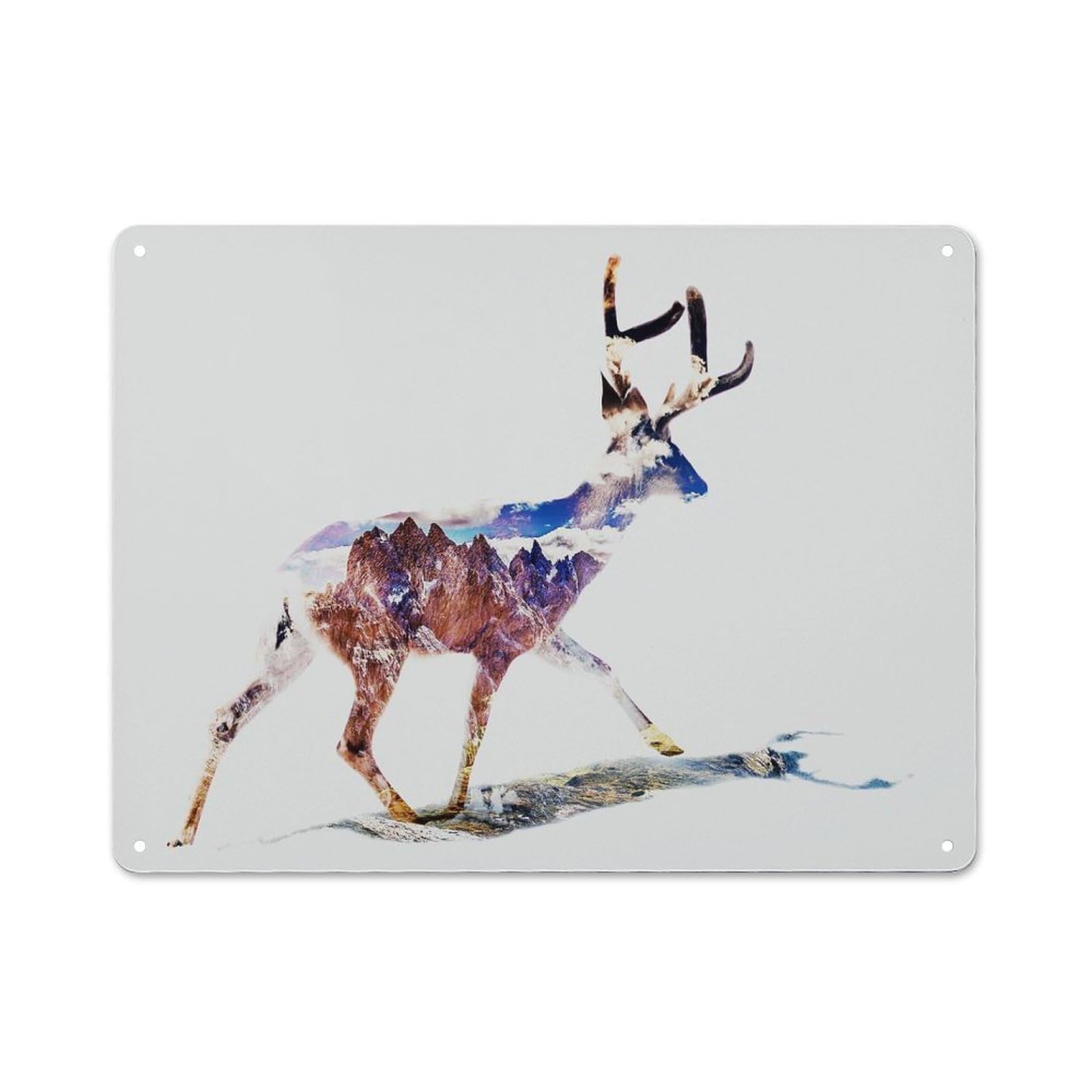Junmoney Style-18 Urban Metal Wall Art Sign 30X40cm Featuring Deer In The Mountains, Studio Wall Art For Modern Home, Workshop, Office Or Cafe