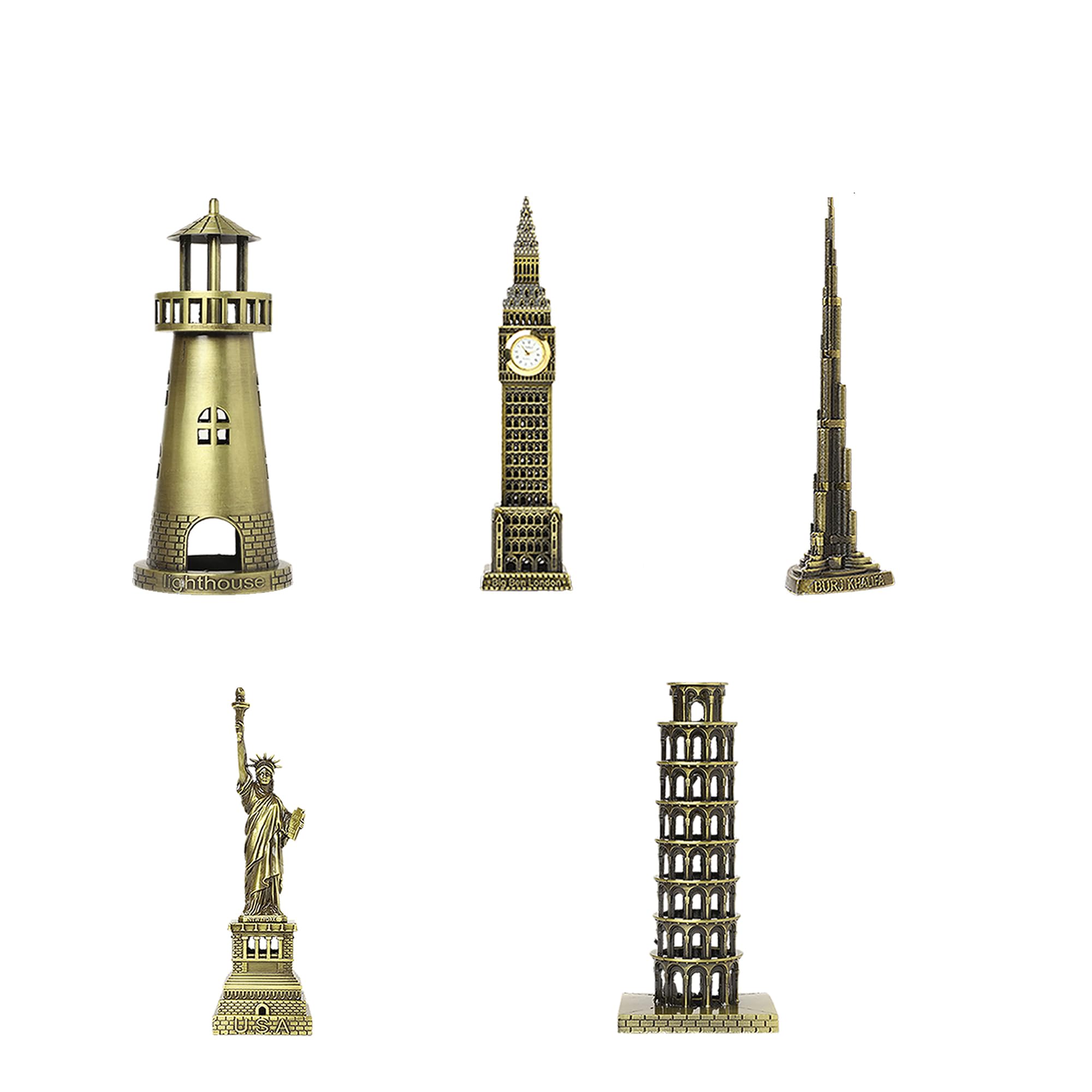 World Famous Monuments Combo Model Replica, Souvenir, Table Decorative Showpiece, Home Office Decor, Antique Finish, Metal (Combo 22, Bronze)