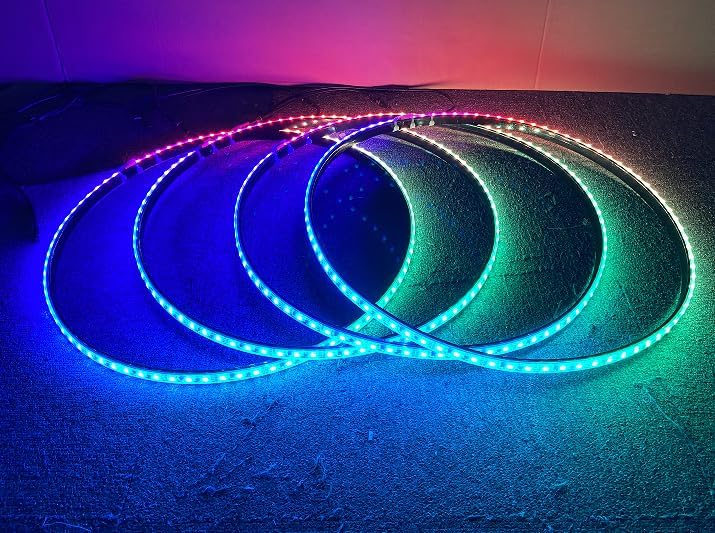 SDO 15.5'' Dream Color Chase LED Wheel Ring Light w/Turn Signal/Brake/Lock Fuction Black Base Metal Rings Sturdy Iron Ring Wheel Well Light for Car Truck Vehical Bluetooth & Remote Control, 17.5''