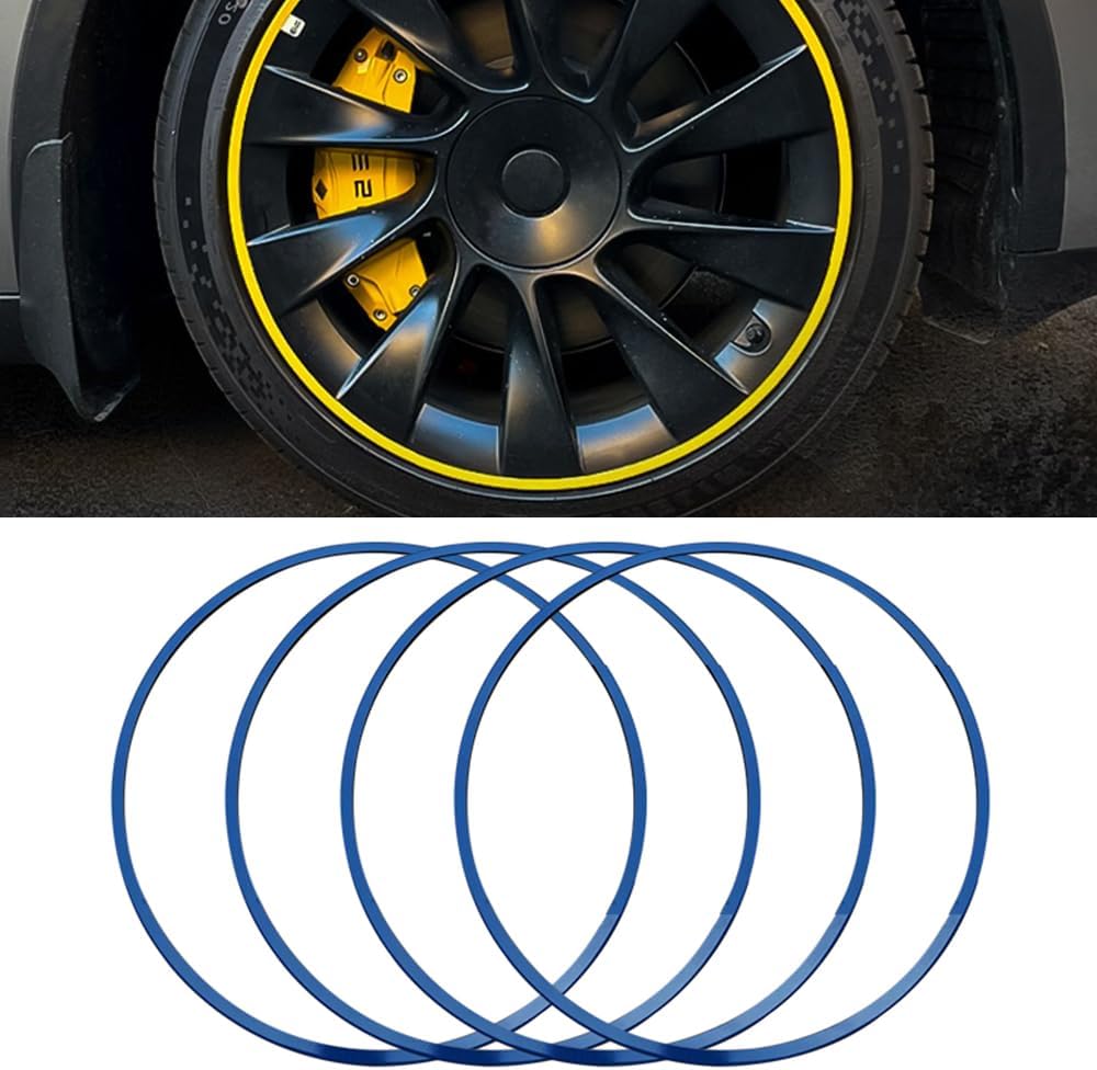 4Pcs Aluminum Alloy Car Wheel Protector for Tesla Model Y 2019 2020 2021 2022 2023 2024 15-22'' Wheel Rim Protector Decor Ring Anti-Scratch Tire Rim Guard Wheel Edge Ring,Blue-15inch
