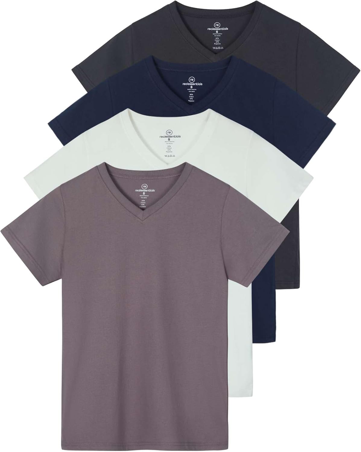 Real Essentials 4 Pack: Women's Classic-Fit Cotton Short-Sleeve V-Neck T-Shirt (Available in Plus Size)