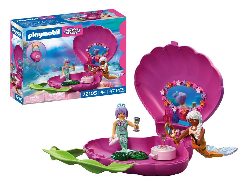 Playmobil | Fantasy & Magic | Mermaid Shell Bag | Portable Handbag with 2 Mermaids | Mermaid Toy for Children Aged 4+ | 72105