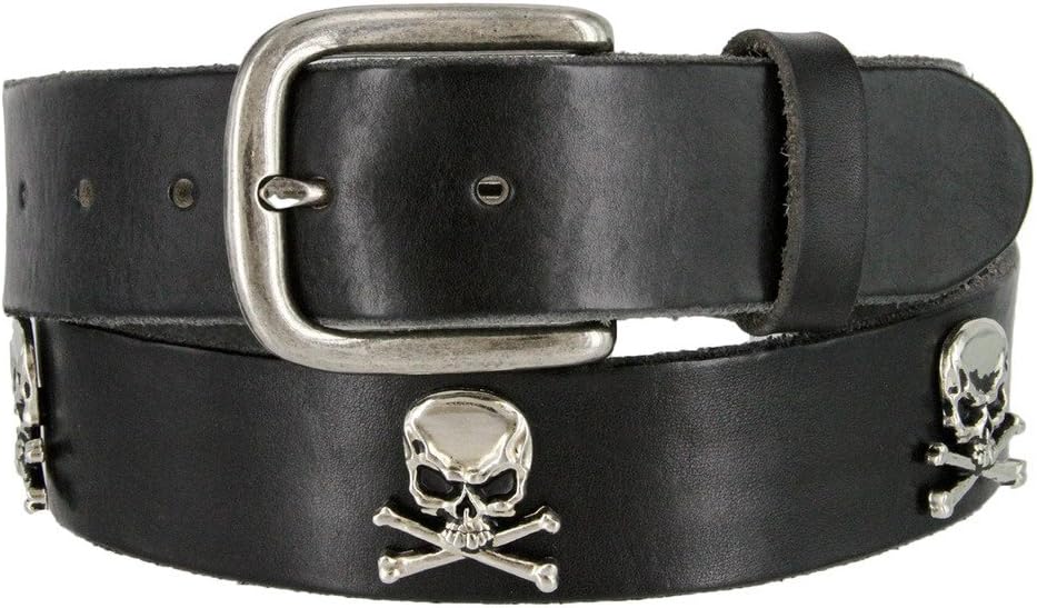 Belts.com Pirate Skull CrossBone Concho Full Grain Casual Jean Leather Belt