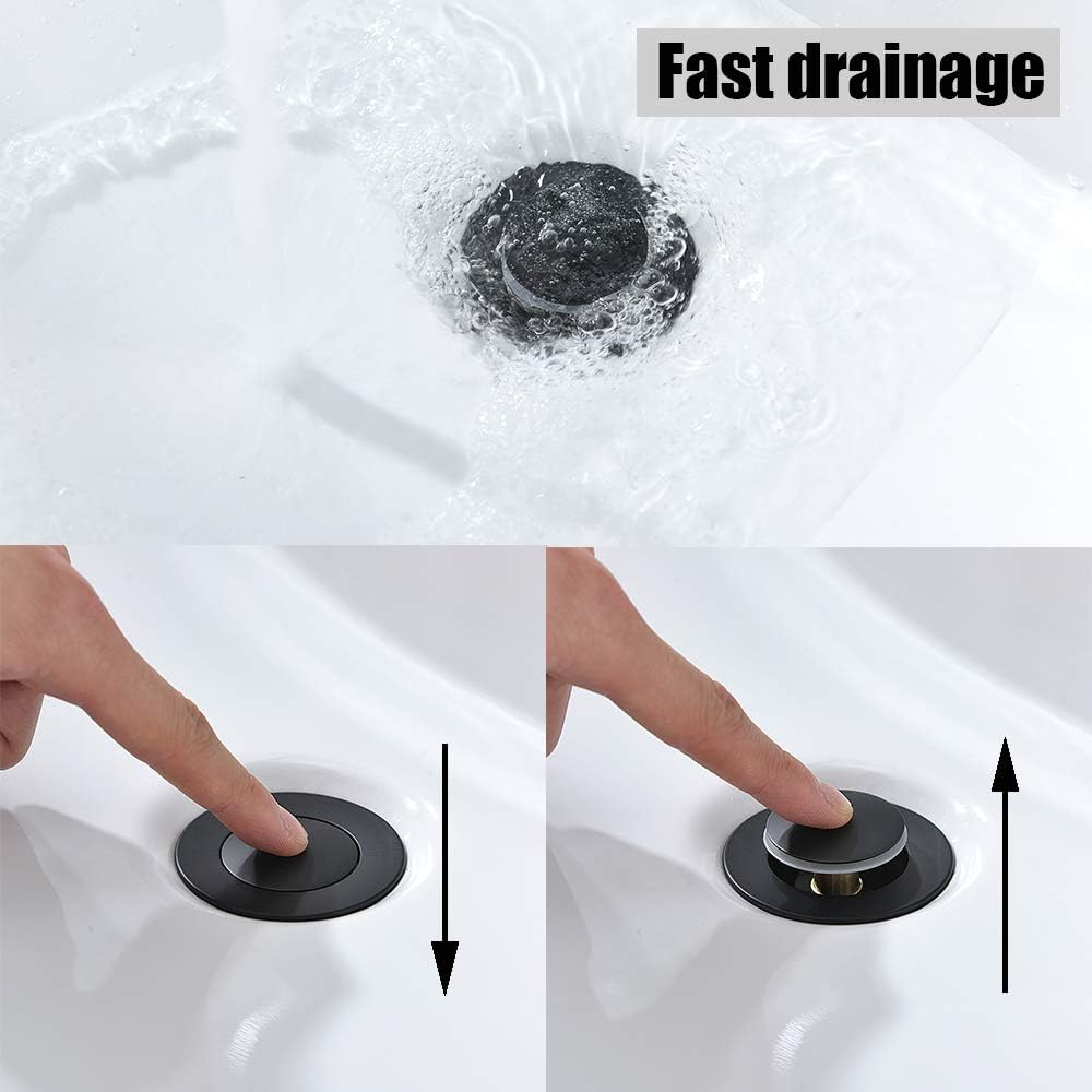 Phiestina Commercial Solid Brass Pup Up Matte Black Lavatory Bathroom Sink Drain Assembly With Basket, Matte Black Pop Up Vessel Sink Drain Assembly With Overflow - - 