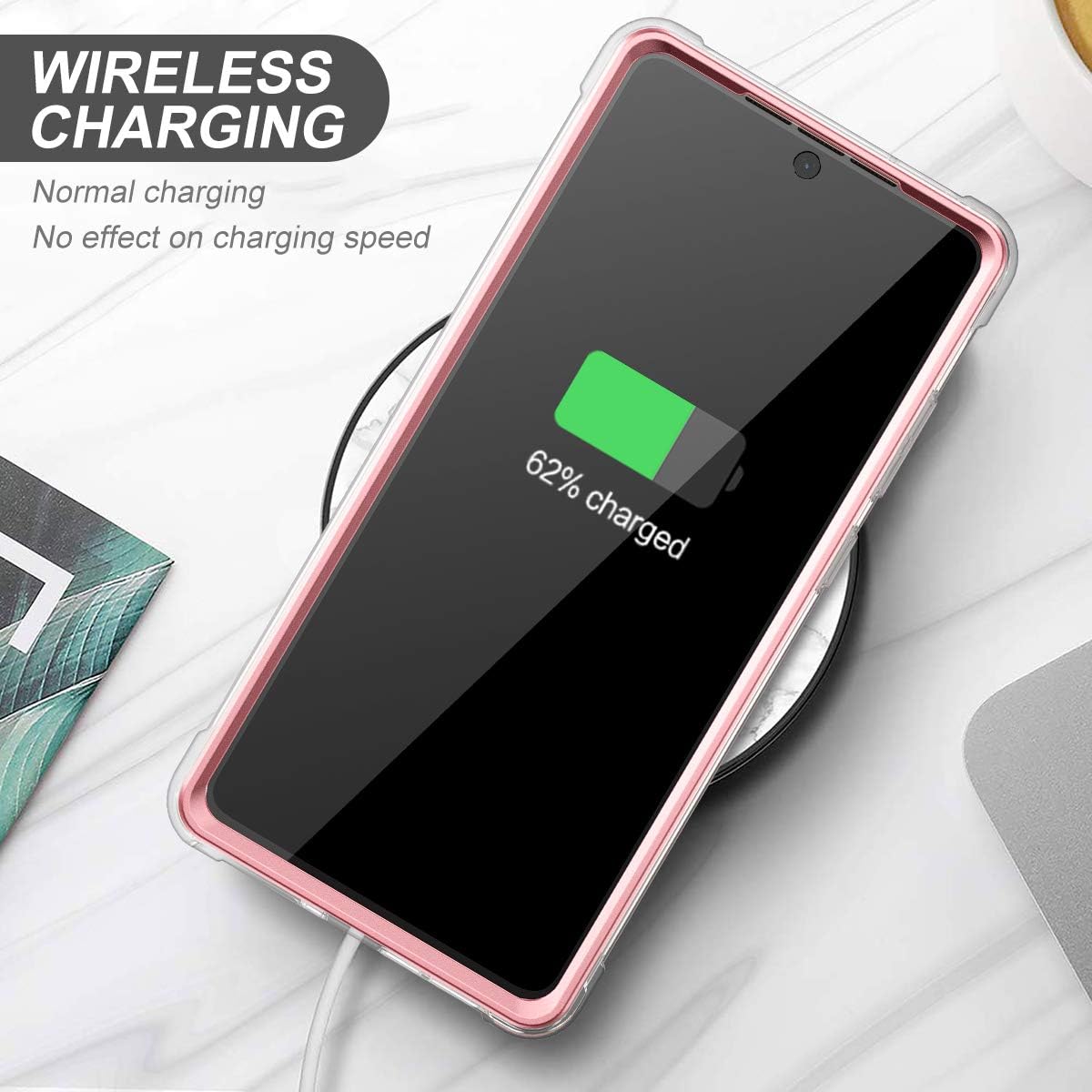 SURITCH Clear Case for Galaxy Note 20 - Built-in Screen Protector, Full Body Protection, Soft TPU Bumper, Shockproof Rugged Cover (Rose Gold)