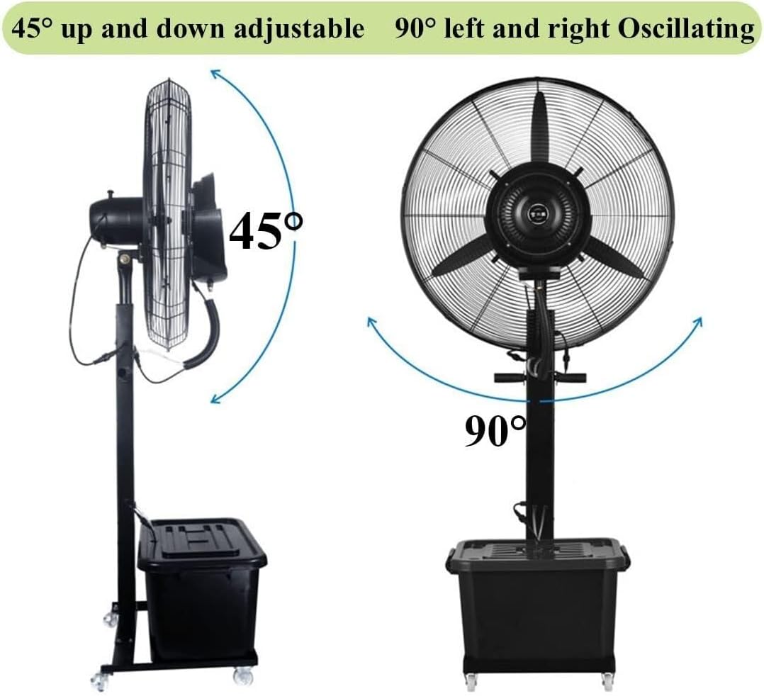 26/30 Inch Pedestal Oscillating Misting Fan, Outdoor Cooling Fan with 90° Rotation, 5.7ft/5.9ft Height, for Industrial & Commercial Use (650mm/26in, 750mm/30in)(650mm/26in)