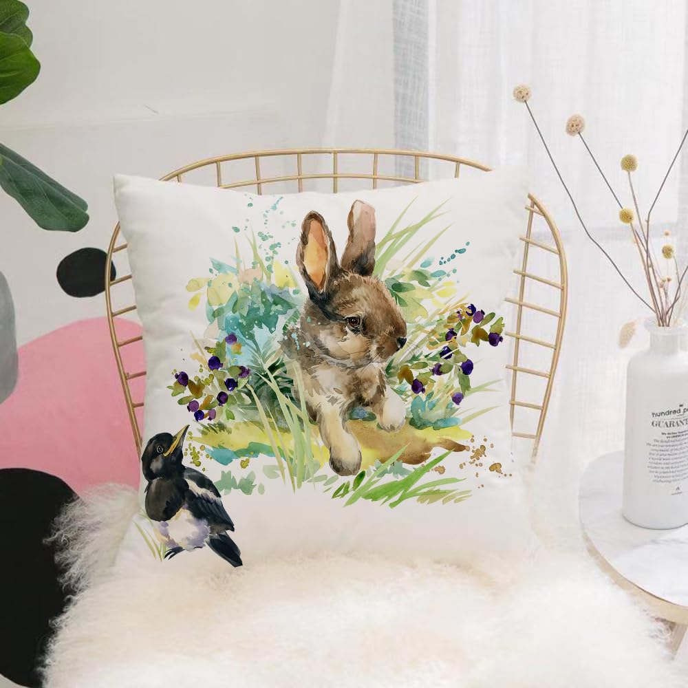 HYOSXW Cushion Cover,Throw Pillow Case Home Decorative for Living Room Bedroom Sofa Chair 16X16 Inch,rabbit cub. forest animals watercolor illustration,Pillowcase 40X40cm