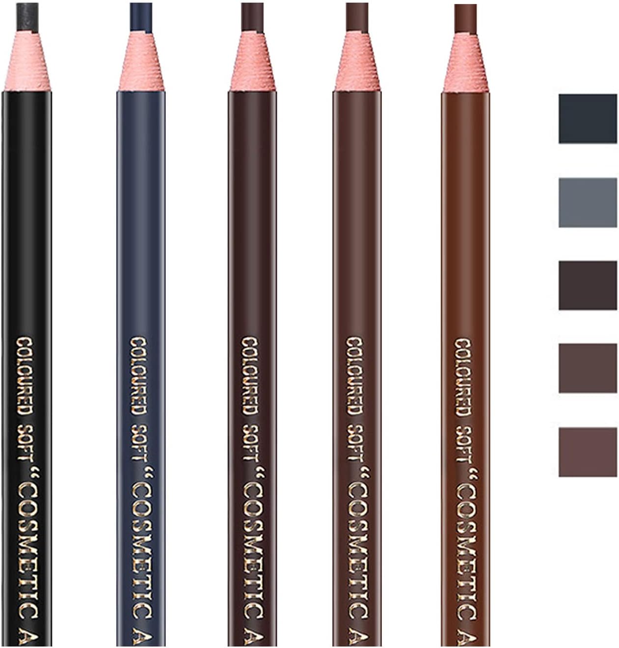 5pcs Eyebrow Pencils for Women Peel-off Pencil Pull Cord Brow Lamination Pencil Set for Filling Outlining Eye Brow Liners in 5 Colors - Long Lasting Smudge-Proof Professional Makeup for Women