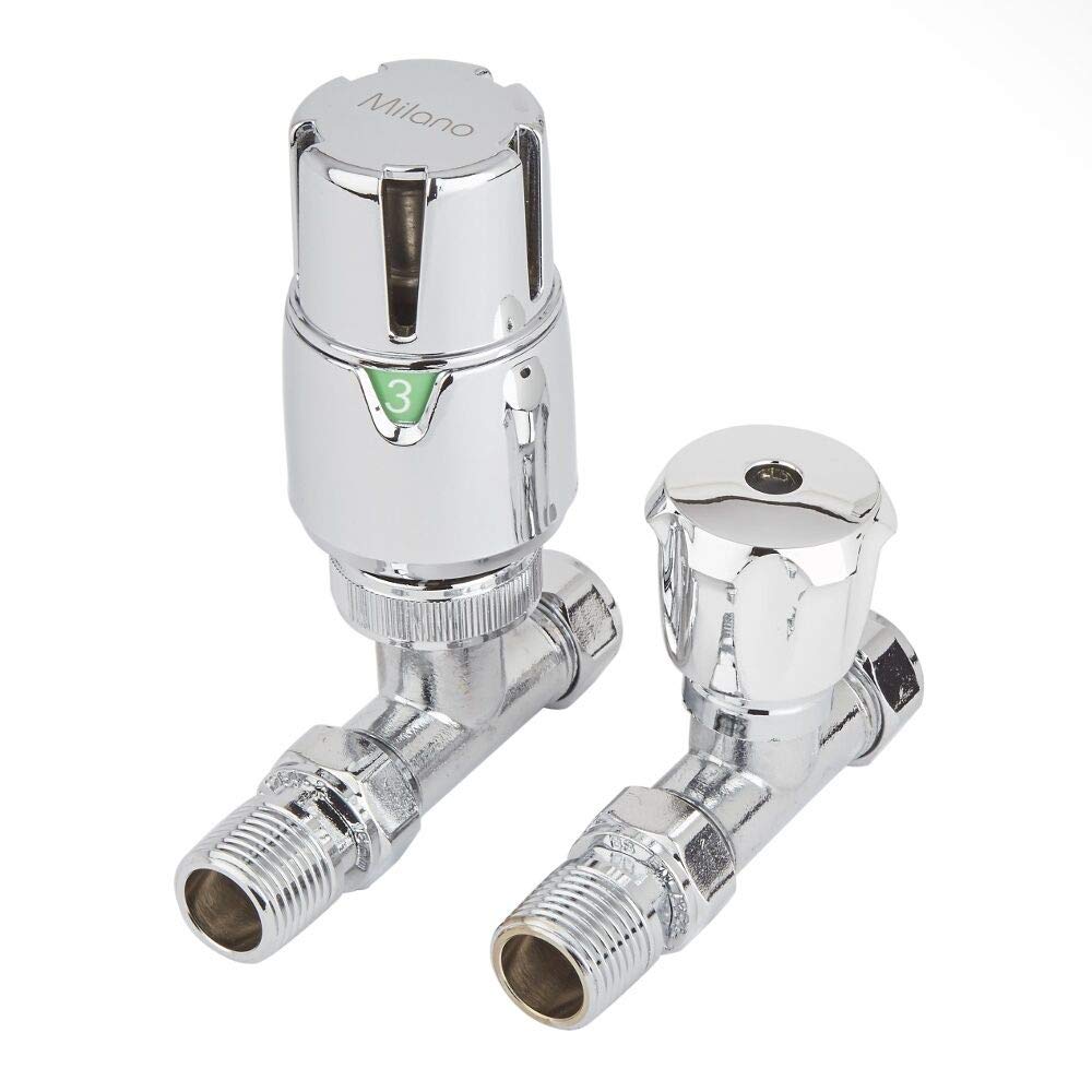 Milano Chrome Straight Heated Towel Rail Thermostatic Radiator Valves