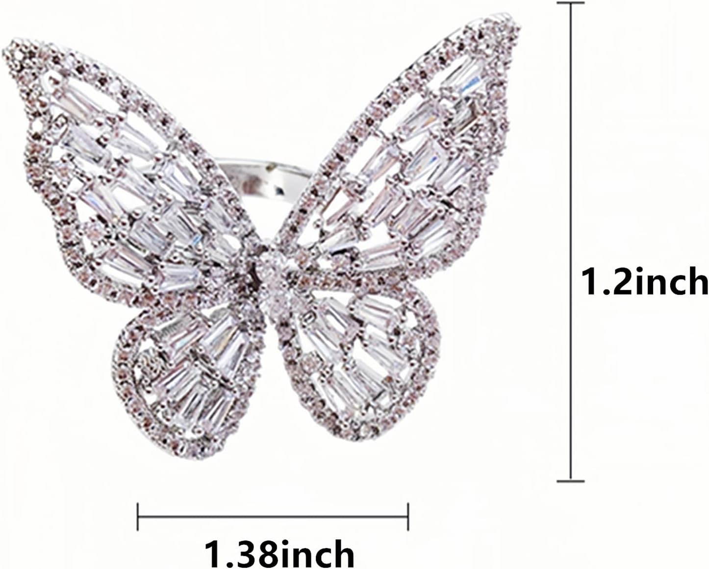 Leprato Sparkling Butterfly Ring Cubic Zirconia Bow-Knot Knuckle Ring Adjustable Open Statement Butterfly Ring Wedding Jewelry for Women