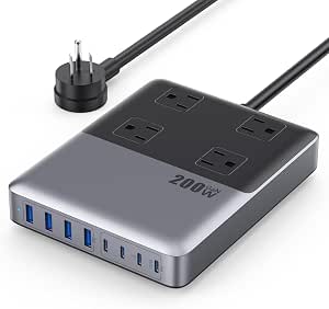 12-in-1 USB C Charging Station with 4 AC Outlets, 8 USB Ports, 200W Power