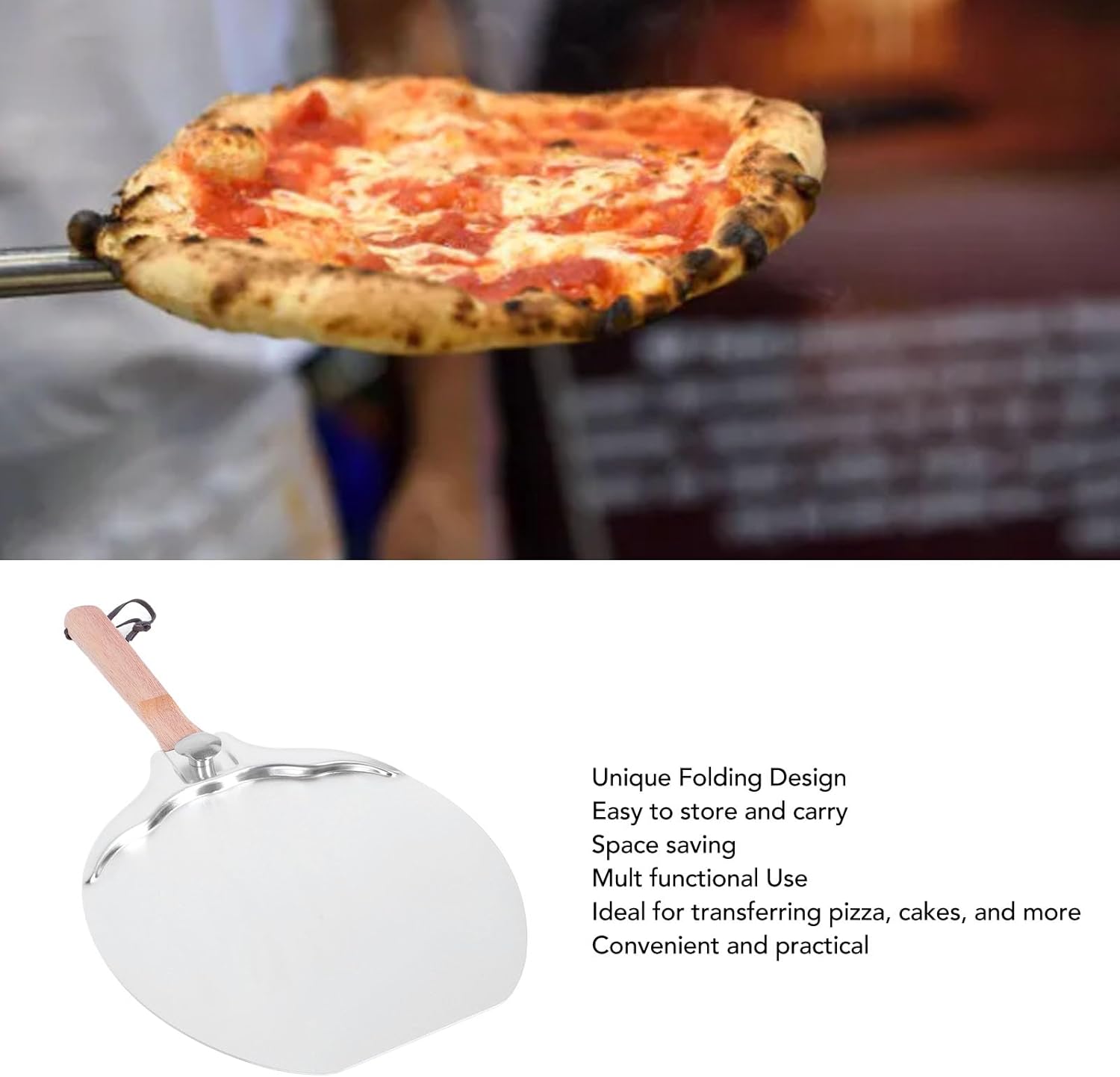 Pizza Peel Metal with Superior Durability, Innovative Folding Design, and Easy Cleaning, Suitable for Baking Enthusiasts, Stainless Steel + Oak Wood + Aluminum 1 Set