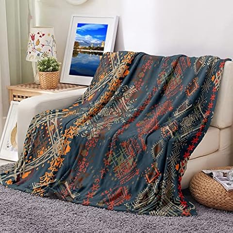 ANAZOZ Queen Size Flannel Blanket,Blankets Geometric Pattern Dark Blue Red Orange Blankets 80x120cm Cover