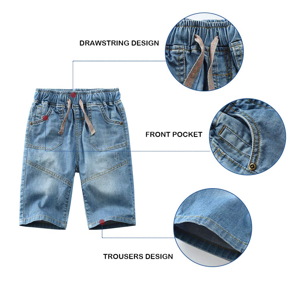 Happy Cherry Short en Denim Garçon Enfant avec Poches Bermuda en Jean avec Cordon Pantalons Jean Court Age Adapté 3-12 Ans