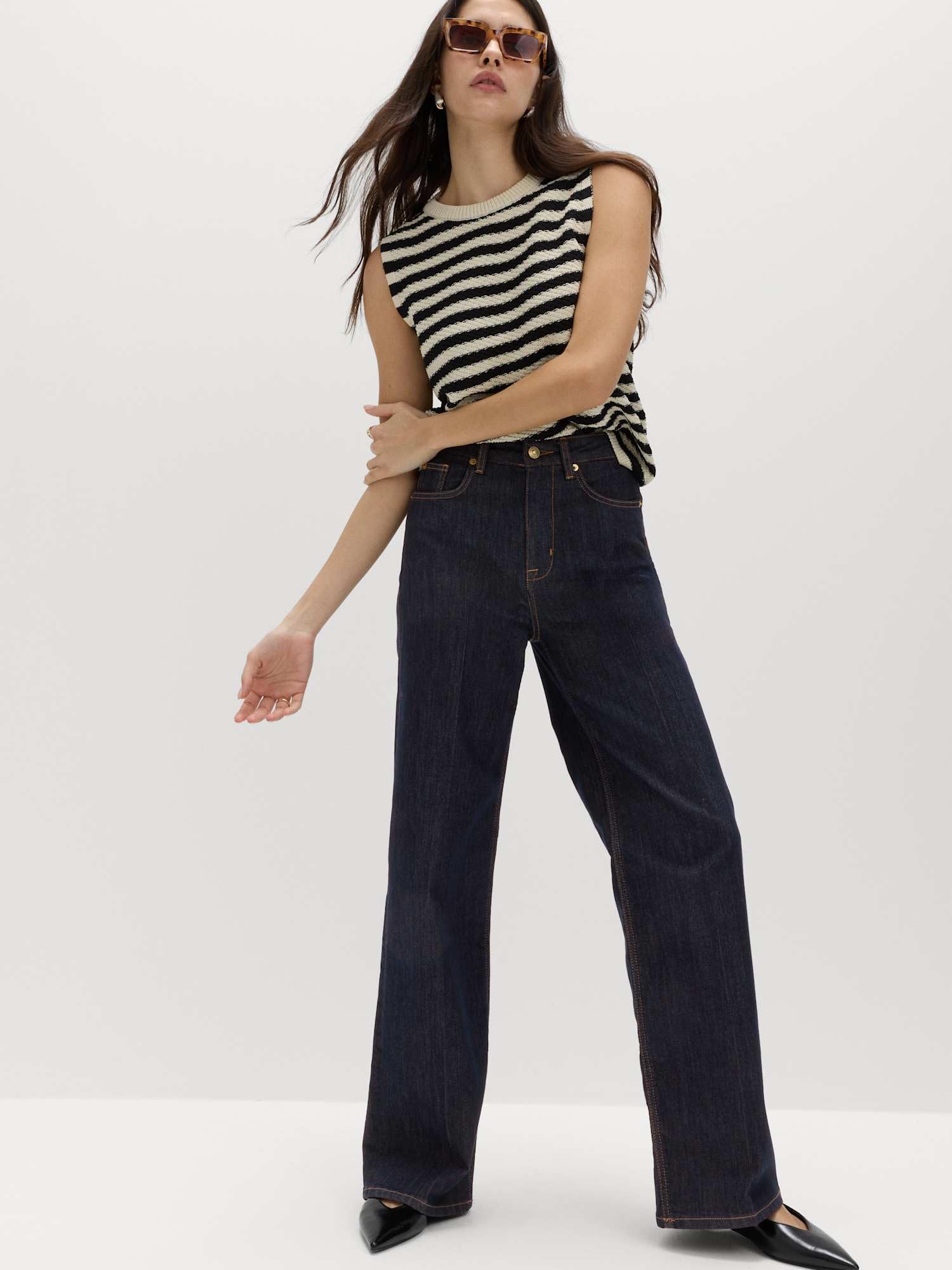 Marks & Spencer Jean Taille Haute Élégant Jambes Larges Femme, avec Stretch