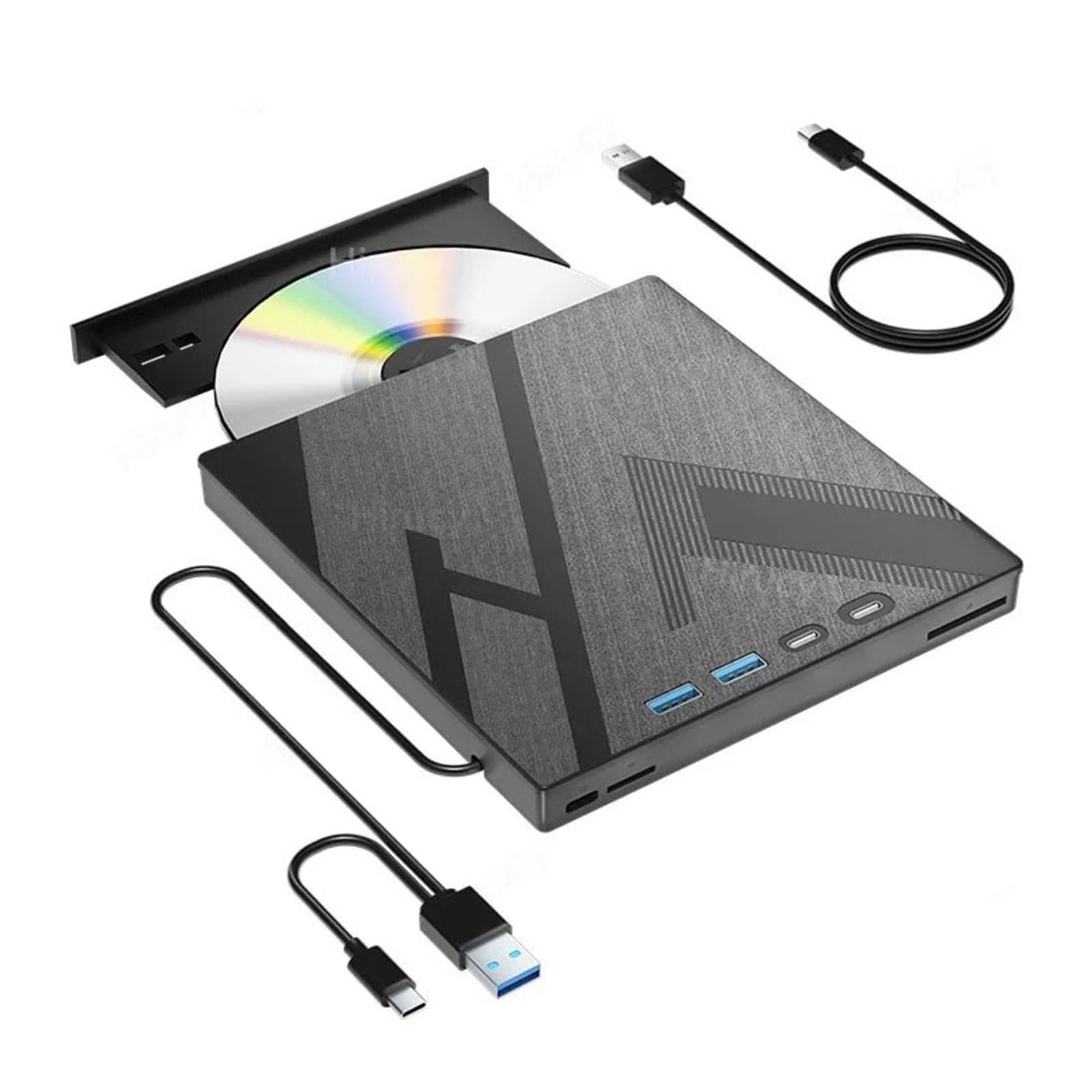 Zewnętrzny Napęd CD/DVD Z 4 Portami USB I Gniazdami Na Karty TF/SD. Przenośny Odtwarzacz Nagrywarka Do Laptopów Komputerów PC Kompaktowy MałY
