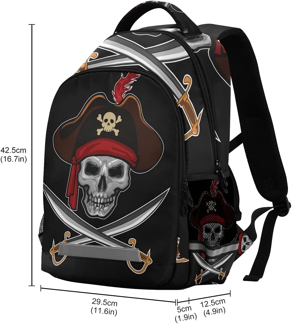 Pirates Skull Backpack for School, Laptop School Bag Lightweight Daypack Bookbags for Women Men Kids Teens
