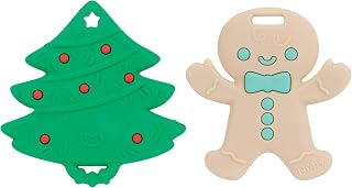 Nuby All Silicone Holiday Tree & Gingerbread Man Cookie Teether – 2 Pack, 3+ Months