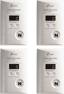 Kidde Carbon Monoxide Detector, Plug In Wall with 9-Volt Battery Backup, Digital LED Display, 4 Pack