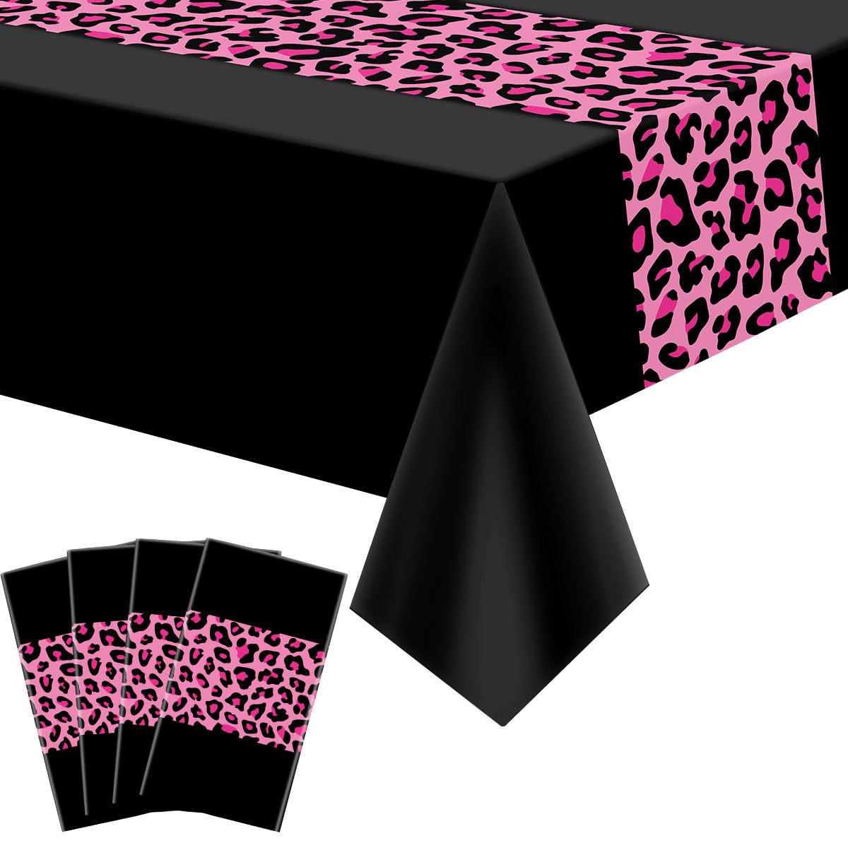 4 Pcs Leopard Print Party Tablecloth Decorations, Waterproof Rectangle Safari Animal Cheetah Table Cloths Leopard Tablecloth for Jungle Safari Animal Baby Shower Birthday Party Supplies, 130 x 220 cm