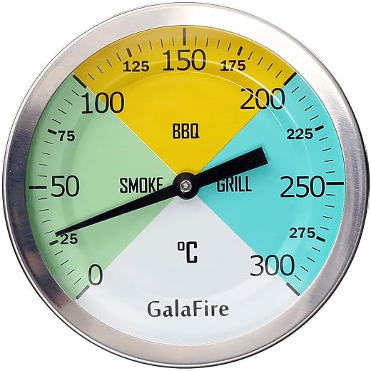 GALAFIRE 80 mm großes Zifferblatt 300 °C BBQ Grill Thermometer Holz Smoker Temp Gauge mit verlängertem 73 mm Stiel für Grillen Fleisch Kochen