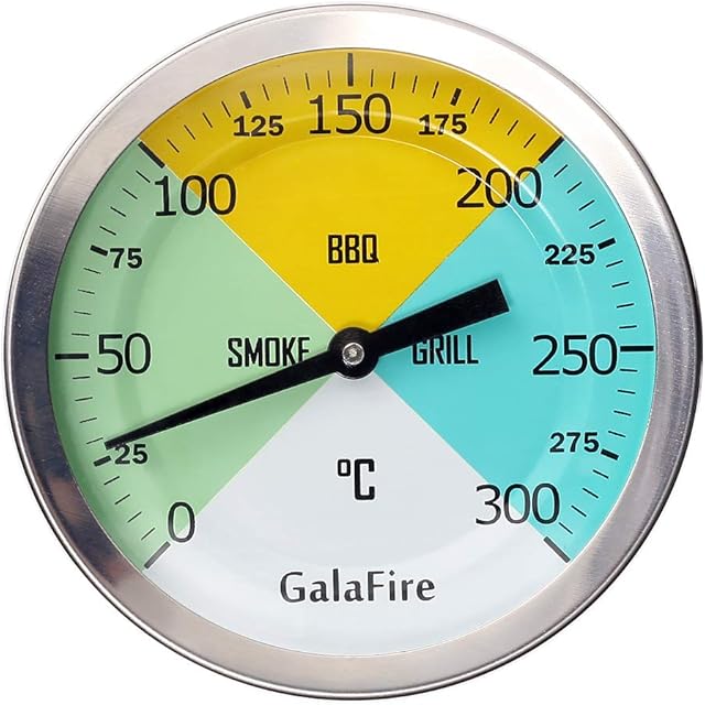 GALAFIRE 80 MM Large Dial Face 300°C BBQ Grill Thermometer Wood Smoker Temp Gauge with Lengthened 73 MM Stem for Barbecue Meat Cooking