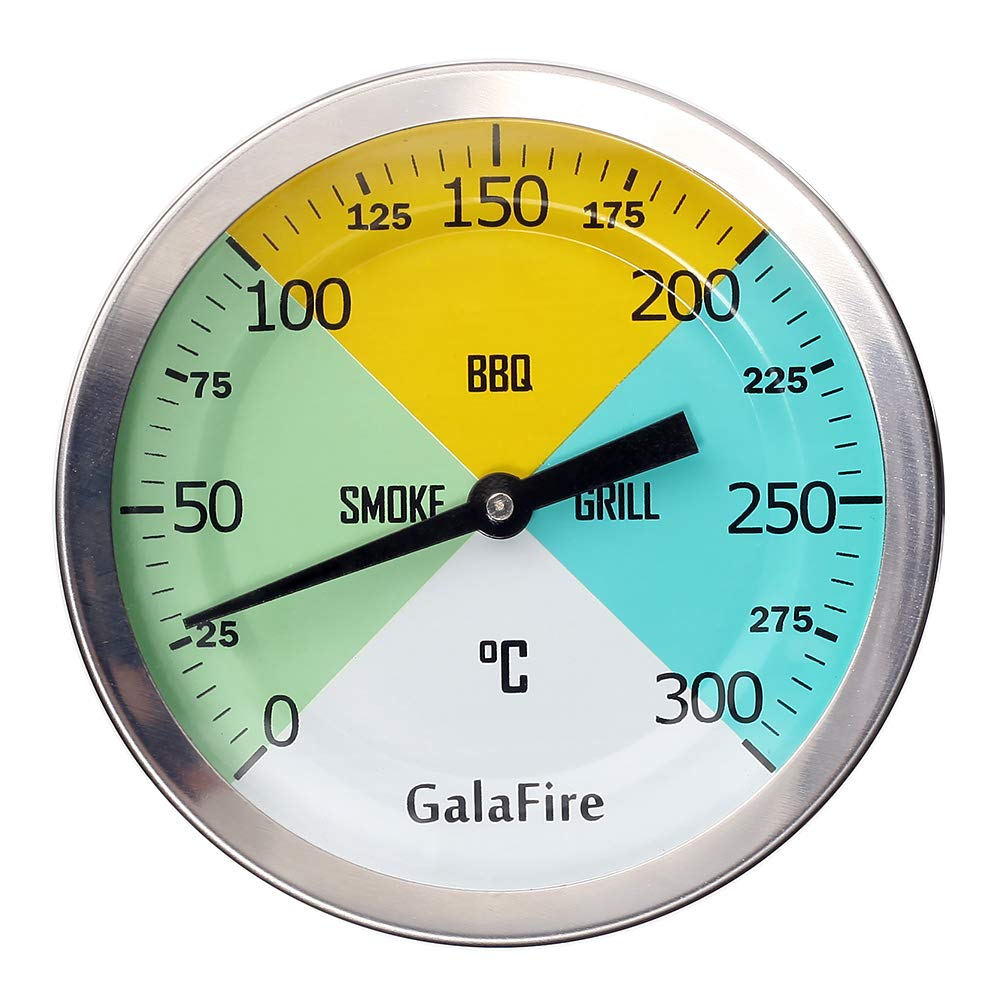 GalaFire 3 3/16 pouces Grand visage 300 ℃ Thermomètres pour barbecue Grill, Fumeur de bois Temp Jauge avec Tige allongée de 2 7/