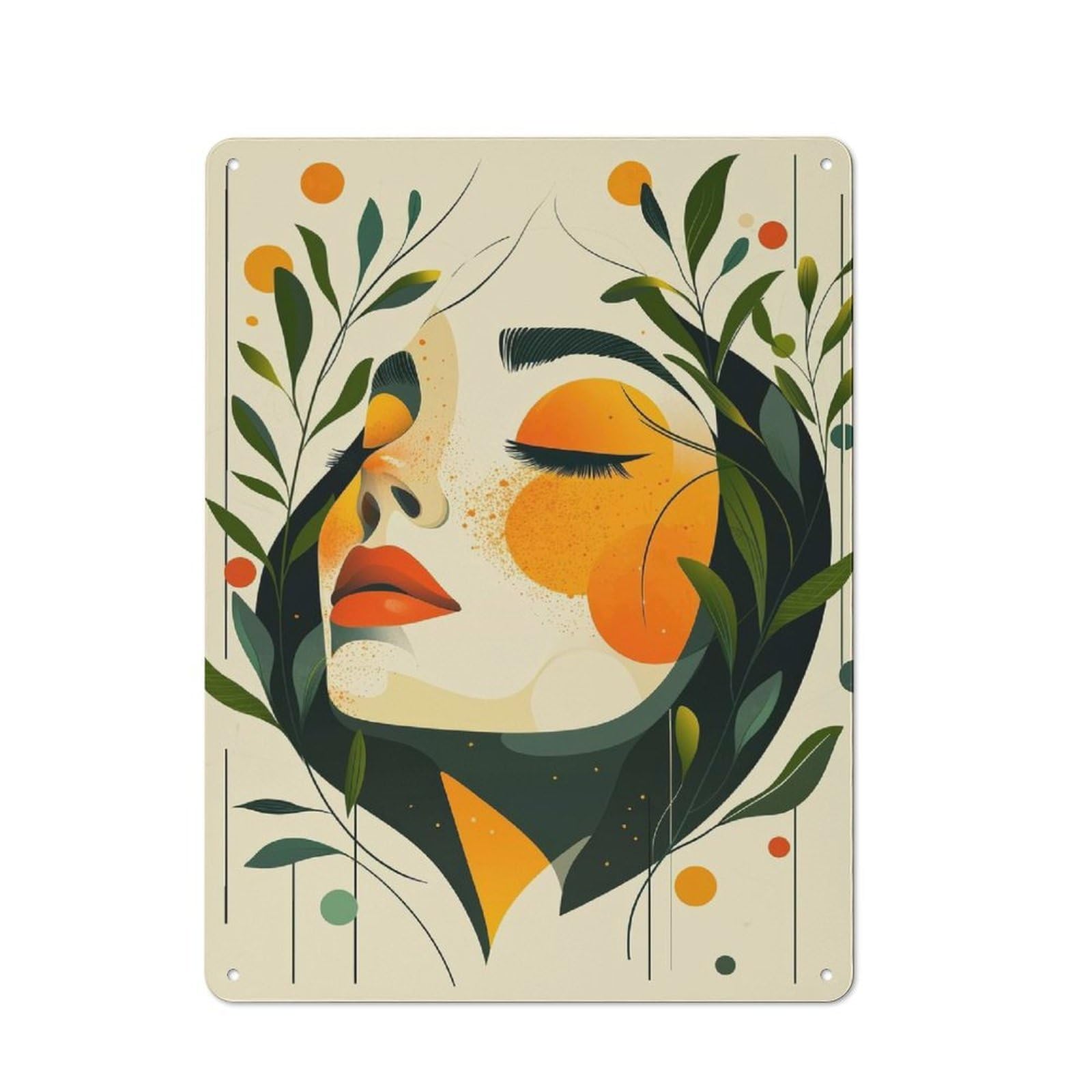 Junmoney Abstract Woman Portrait With Floral Elements Nostalgic Decorative Tin Plaque 40X30cm Featuring Classic Pub Decor For Cafe, Pub, Workshop Or Home Bar