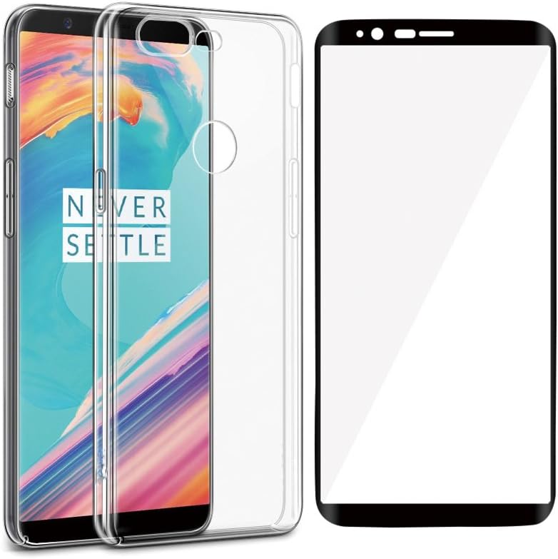 CIMOXI OnePlus 5T Case and Screen Protector, Upgraded [No Rainbow Effect] [No Bubbles] [Full Coverage] [2.5D 0.33mm 9H] Tempered Glass Screen Protector with Soft Ultra Thin Clear TPU Case